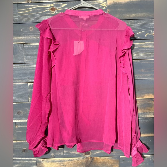 Easel Fuchsia Ruffle Blouse - Picture 4 of 4